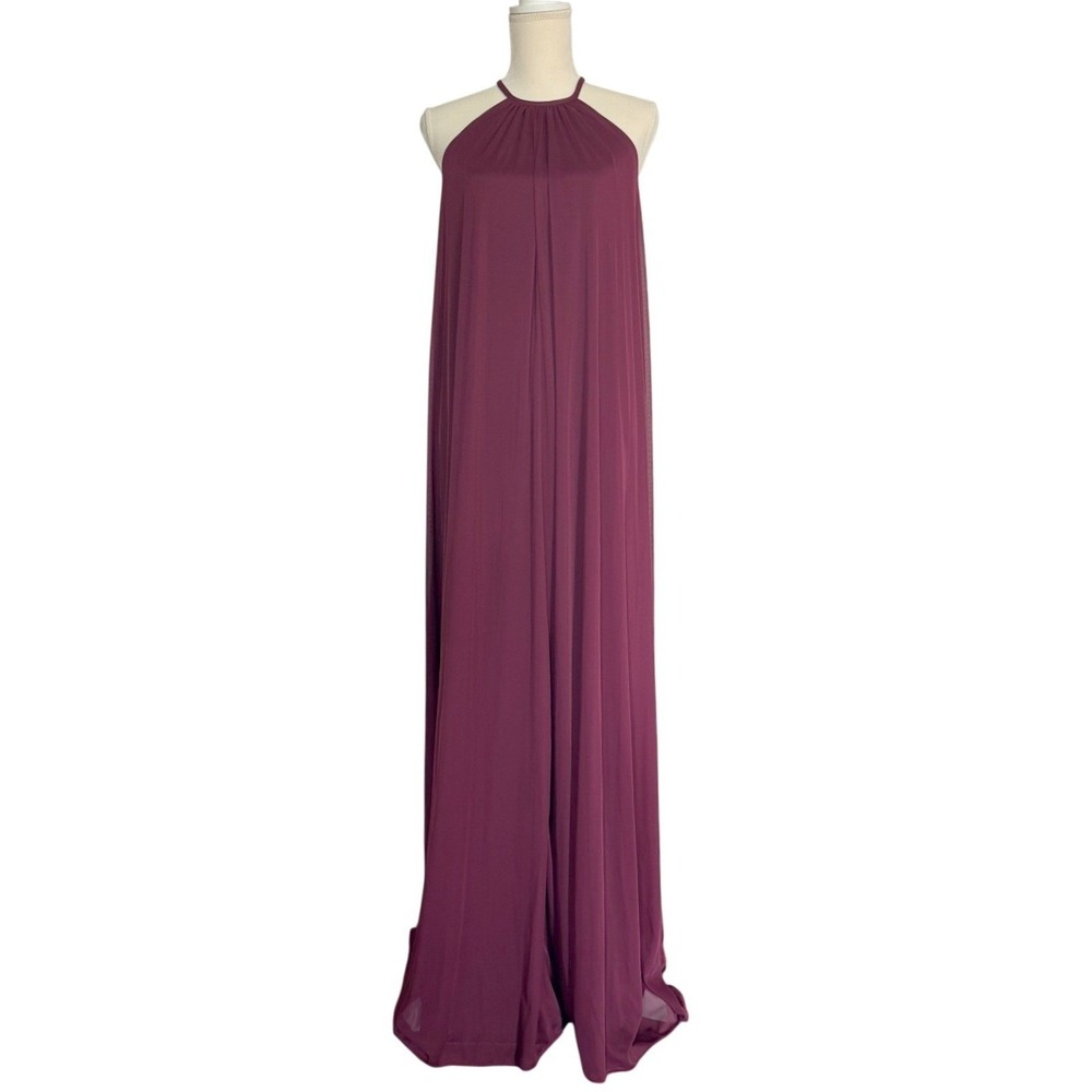 NWT David's Bridal Womens 0 Wine Burgundy Halter Maxi Dress Bridesmaid Formal